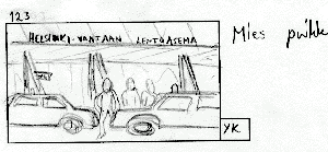 Mies puikkelehtii taksijonon lpi